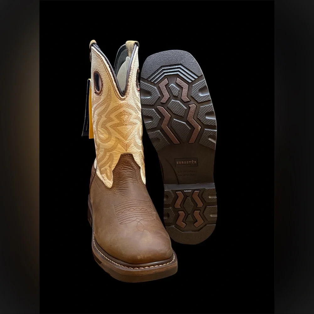Size 8 - EUROSTAR OLIVIA LEATHER BOOTS - BROWN /WHITE WOMENS‎